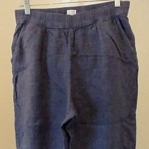 Sigrid Olsen Linen Cuffed Cropped Pants Navy SZ L